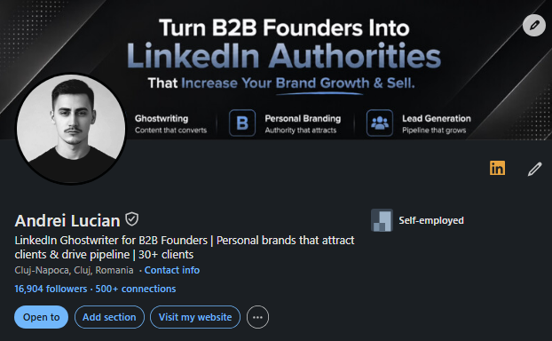 Andrei Lucian LinkedIn profile — 16,8k followers
