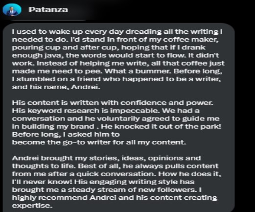 Patanzaa testimonial